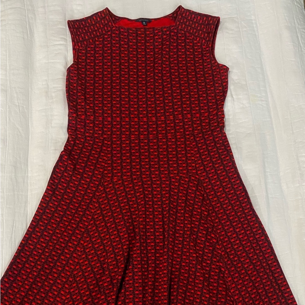 Lands' End Sleeveless Red Patterned Fit-and-Flare Midi Dress